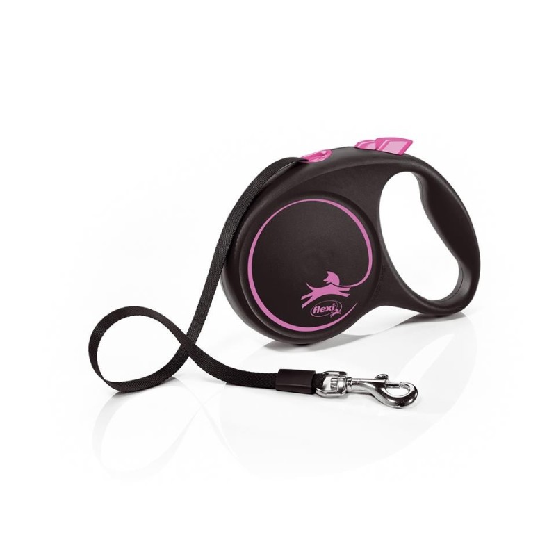 FLEXI Automatik-Leine Black Design M Gurt 5 m rosa