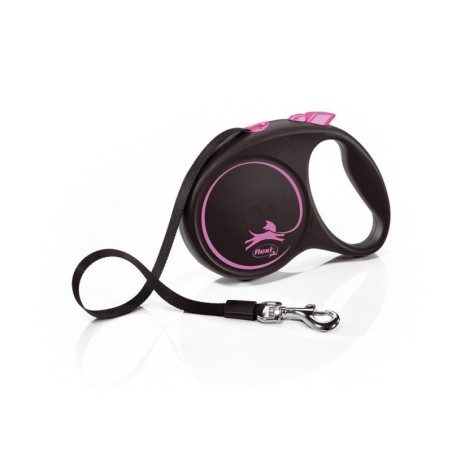 FLEXI Automatik-Leine Black Design M Gurt 5 m rosa