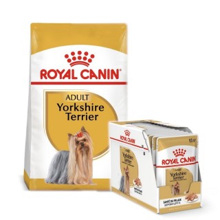 ROYAL CANIN Yorkshire Terrier Adult Hundefutter trocken 7,5 kg + nass Mousse 12 x 85 g