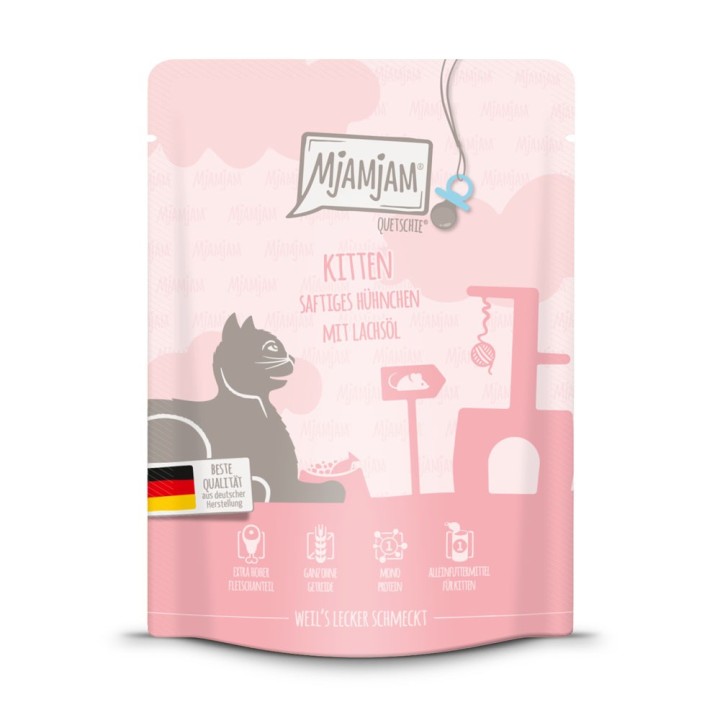 MjAMjAM Quetschie 6 x 300 g - Kitten Huhn mit Lachsöl