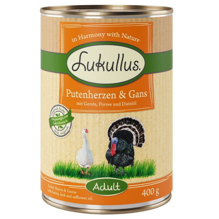 Lukullus Naturkost Adult 6 x 400 g - Putenherzen & Gans
