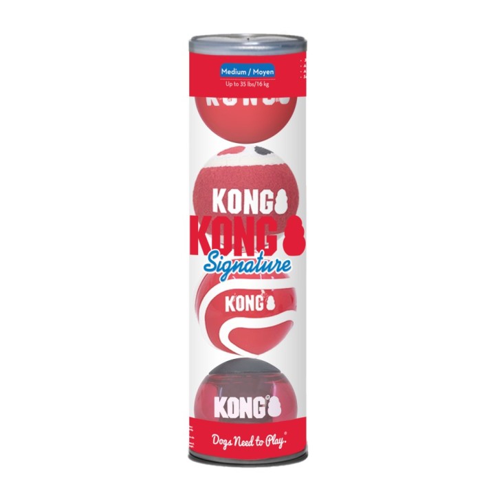 KONG Signature Spielbälle für Hunde - 4 Stück, Größe M: ca. Ø 7 cm