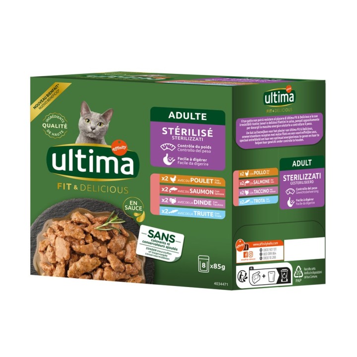 Ultima Sterilized Katze 48 x 85 g - Mix I (Huhn, Truthahn, Lachs, Forelle)