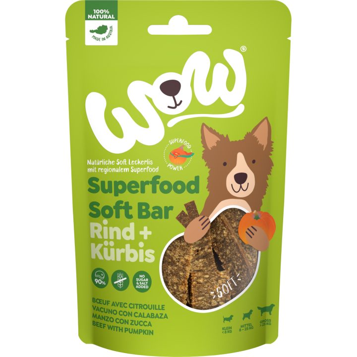 WOW SUPERFOOD Soft Bar Rind + Kürbis - 150 g
