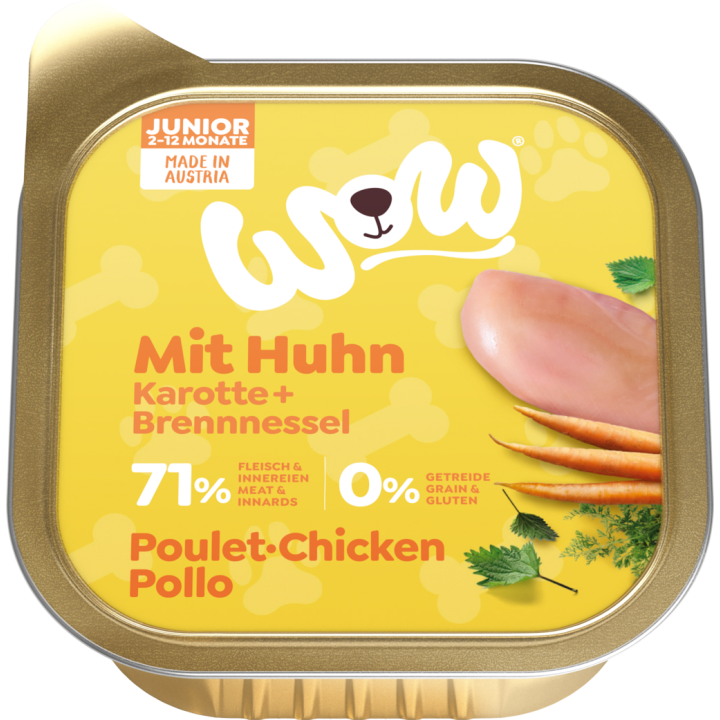 WOW JUNIOR mit Huhn, Karotte + Brennnessel - 150 g