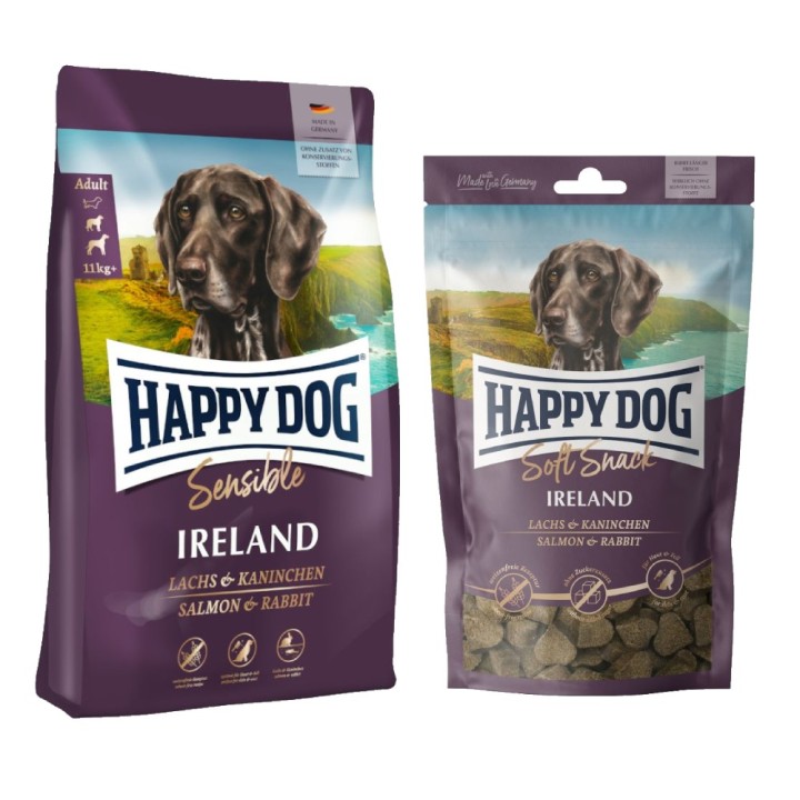 Happy Dog Kombi-Paket:  Supreme Sensible 10 / 12,5 kg + 5 x 100 g Soft Snack - Sensible  Ireland 12,5 kg + Ireland 5 x 100 g