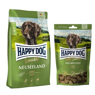 Happy Dog Kombi-Paket:  Supreme Sensible 10 / 12,5 kg + 5 x 100 g Soft Snack - Sensible Neuseeland 12,5kg + Neuseeland 5 x 10