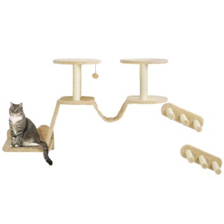 PawHut Katzen Kletterwand Set, 3-teilig Katzenmöbel mit Kratzbaum, Sitzstangen, Leiter, Stufen, Kratzbrett, für Katzen bis 5