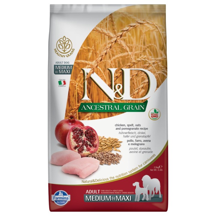 Farmina N&D Ancestral Grain Adult Medium & Maxi mit Huhn & Granatapfel - 12 kg