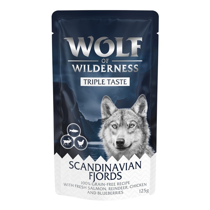 Wolf of Wilderness Adult - "Triple Taste" 12 x 125 g Scandinavian Fjords - Lachs, Rentier, Huhn