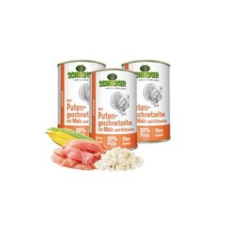 Schecker Hundemenü - Putengeschnetzeltes mit Mais und Hüttenkäse