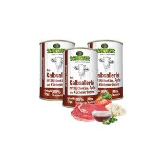 Schecker - Schecker Hundemenü - Kalbsallerlei mit Hüttenkäse, Apfel und Küchenkräutern [3 x 410g]