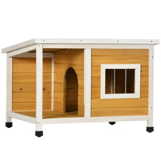PawHut Hundehütte Tannenholz Hundehaus mit Terrasse & aufklappbarem Dach für kleine Hunde Indoor Outdoor Orange   Aosom.de