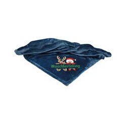 Schecker - Bestickte Mikrofaserdecke Premium [Marineblau - Weihnachts-Motiv mit Name]