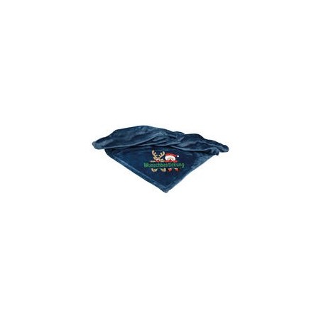 Schecker - Bestickte Mikrofaserdecke Premium [Marineblau - Weihnachts-Motiv mit Name]