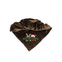 Schecker - Bestickte Mikrofaserdecke Premium [Schokobraun - Weihnachts-Motiv mit Name]