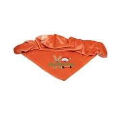 Schecker - Bestickte Mikrofaserdecke Premium [Kaminrot - Weihnachts-Motiv mit Name]