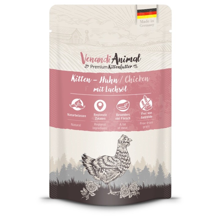 Venandi Animal Kitten 12 x 125 g - Huhn mit Lachsöl