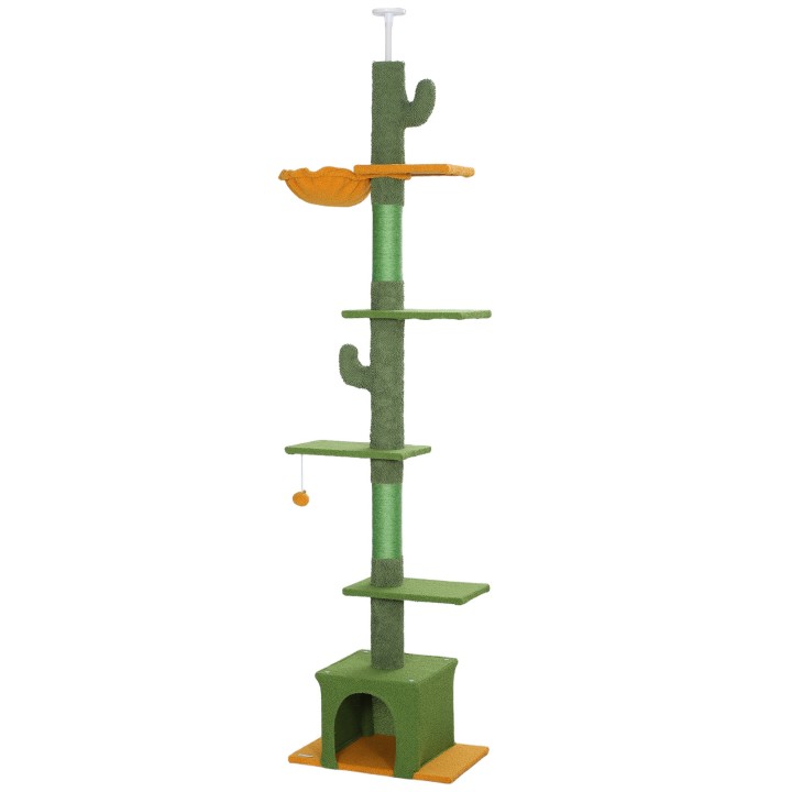 PawHut Kratzbaum Deckenhoch, Katzenbaum, 230-275 cm Katzenkratzbaum mit Katzenhöhle, Kratzstämmen, Spielball, Katzenmöbel mit
