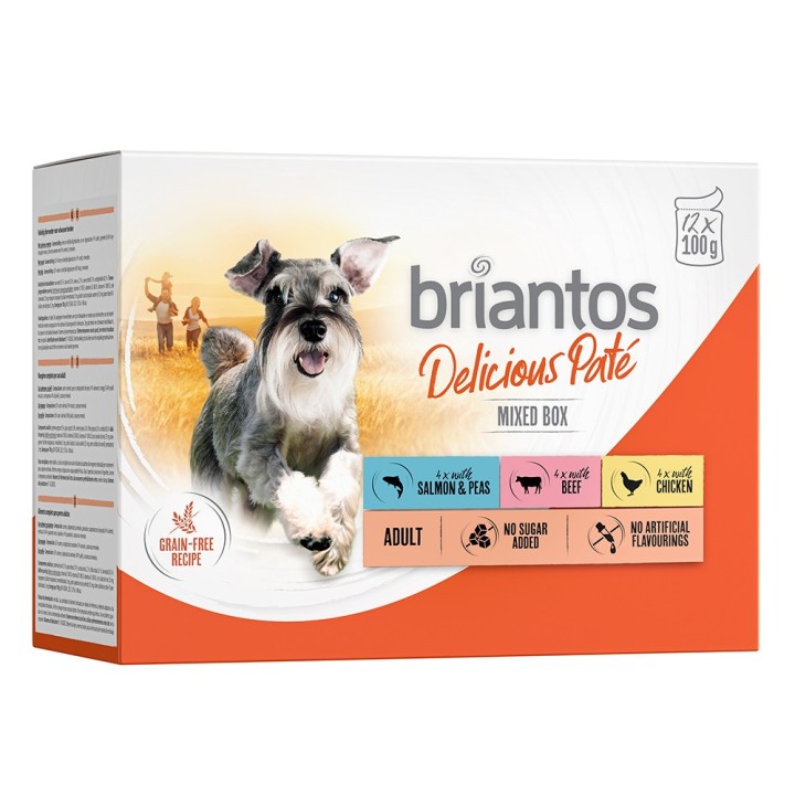 Briantos Delicious Paté 12 x 100 g - Mixpaket (Huhn, Rind & Lachs)