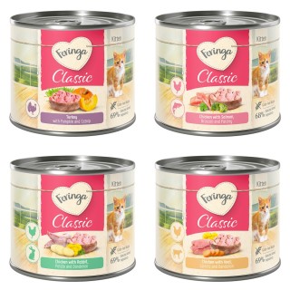 Feringa Classic Meat Menü Kitten 6 x 200 g - Mixpaket (2x Huhn, 1x Pute, 2x Kaninchen, 1x Lachs)