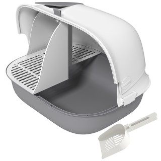 PawHut Katzentoilette mit Deckel, Katzenklo mit Sieb, Tür, Schaufel, geschlossen Katze Toilettenhaus für kleine Katze unter 3