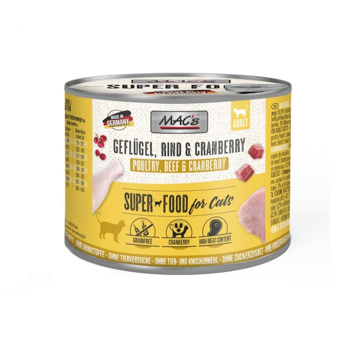 MAC´s Cat 6 x 200 g - Geflügel, Rind & Cranberry