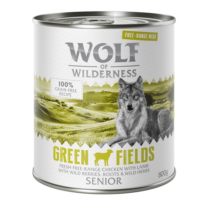 Wolf of Wilderness Senior - Freilandfleisch/-innereien 6 / 12 x 800 g  - 6 x 800 g: Senior Green Fields - Freiland-Lamm & Fre