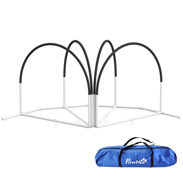 PawHut Hunde Agility Set, 4er-Set Hundetraining mit Slalomstangen, Agility-Ausrüstung für Hunde mit Tragetasche aus Oxford, S