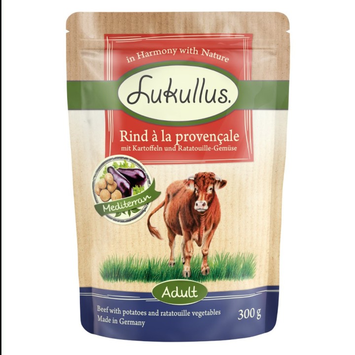 Lukullus Naturkost Adult Getreidefrei Frischebeutel 6 x 300 g - Rind à la Provençale