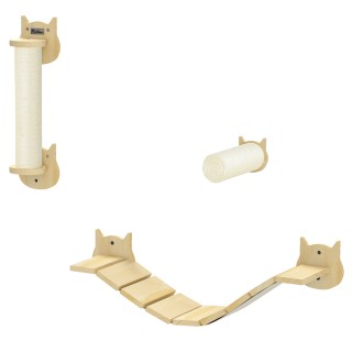 PawHut Katzen Kletterwand Set, 3-teilig Katzenmöbel mit Kratzbaum, Trittplatte, Leiter, Wandkratzbaum für Katzen bis 5 kg, au