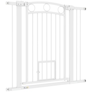 PawHut Türschutzgitter für Hunde, 76-104 cm Treppengitter ohne Bohren, schließbar Treppenschutzgitter mit Katzentür, Schutzgi