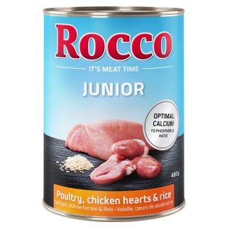 Top-Angebot Rocco Junior 24 x 400 g - Geflügel mit Hühnerherzen und Reis