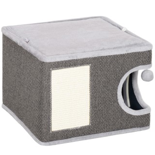 PawHut Kratztonne, 35 cm hoch Katzentonne mit Höhle, Kratzbaum mit Spielball, Katzenturm aus Sisal, für Katze bis 6 kg, Dunke