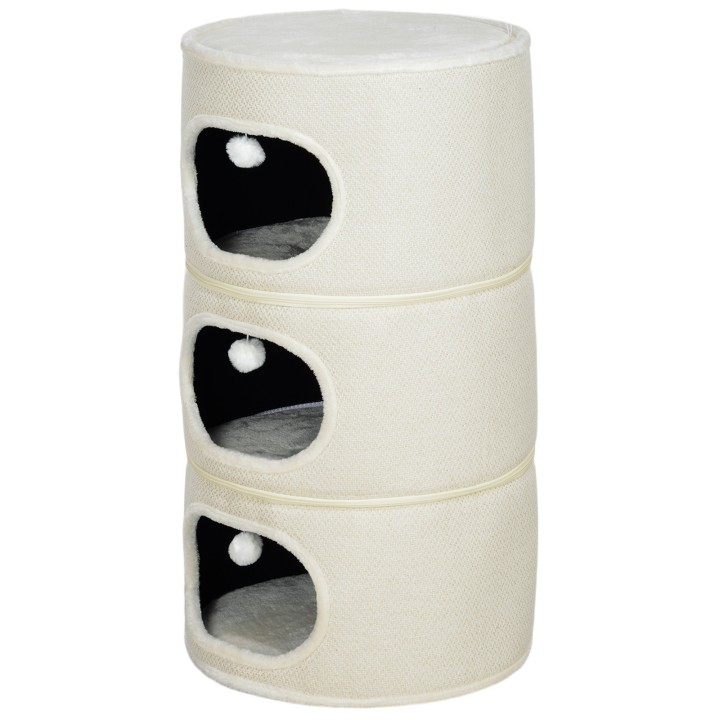 PawHut Kratztonne, 100 cm hoch Katzentonne mit 3 Höhle, Kratzbaum mit Spielbällen, Katzenturm aus Sisal, für Katze bis 6 kg,