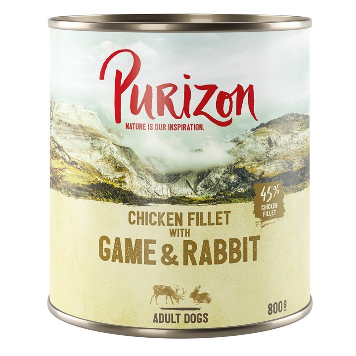 Purizon Original Adult 6 x 800 g - Hühnerfilet mit Wild & Kaninchen, Kürbis und Preiselbeere