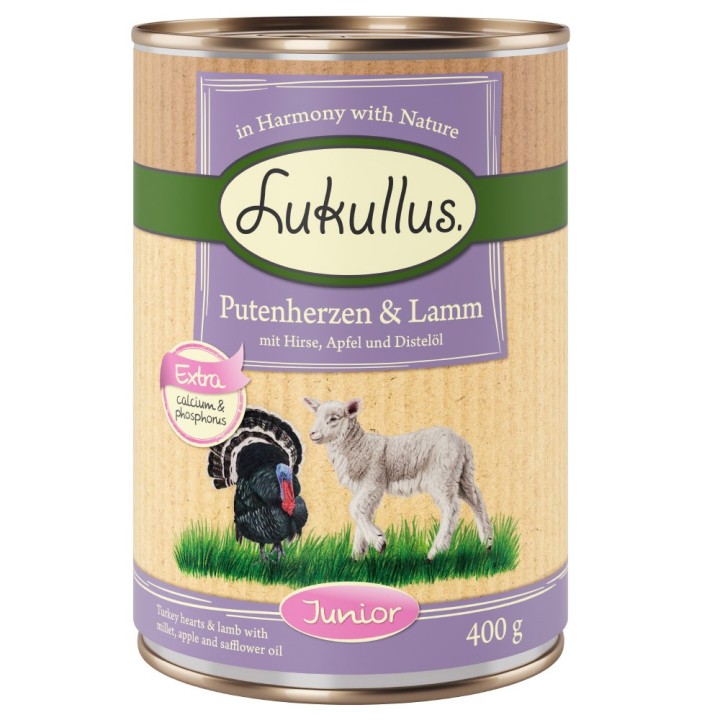 Lukullus Naturkost Junior 6 x 400 g Putenherzen & Lamm
