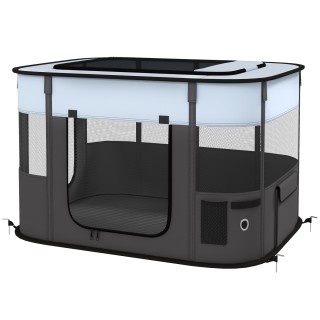 PawHut Welpenauslauf, Welpenlaufstall mit Türen, Fenster, faltbar Laufgitter, Atmungsaktiv Netz, für kleine Hunde unter 10 kg