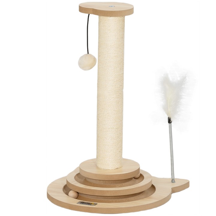 PawHut 4-in-1 Kratzstamm, 49cm Kratzsäule, Sisal-Katzenkratzbaum mit Spielball, Kratzbaum für Katzen, Katzen Kratzmöbel, Indo