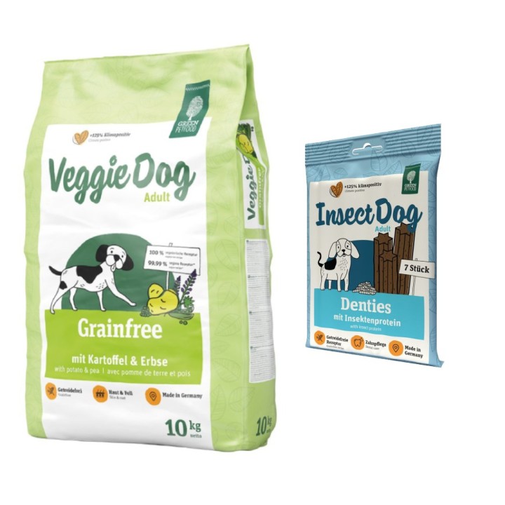 Kombi-Paket: 10 kg Green Petfood + 3 x 180 g InsectDog Denties - 10 kg InsectDog hypoallergen + 3 x 180 g Denties
