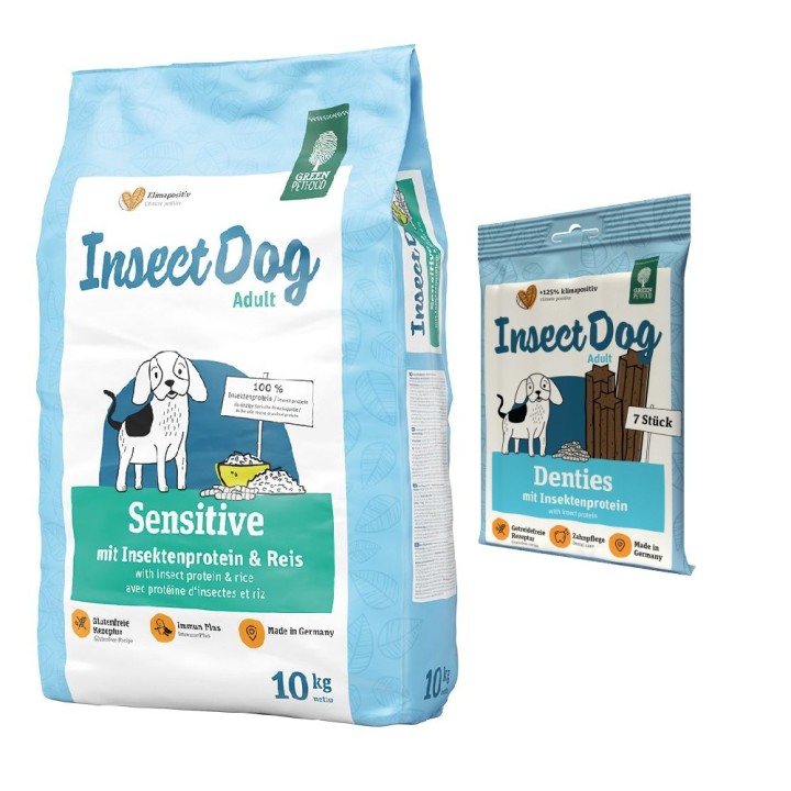 Kombi-Paket: 10 kg Green Petfood + 3 x 180 g InsectDog Denties - 10 kg Veggie Dog grainfree + 3 x 180 g Denties