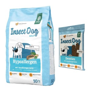 Kombi-Paket: 10 kg Green Petfood + 3 x 180 g InsectDog Denties - 10 kg InsectDog Sensitive + 3 x 180 g Denties