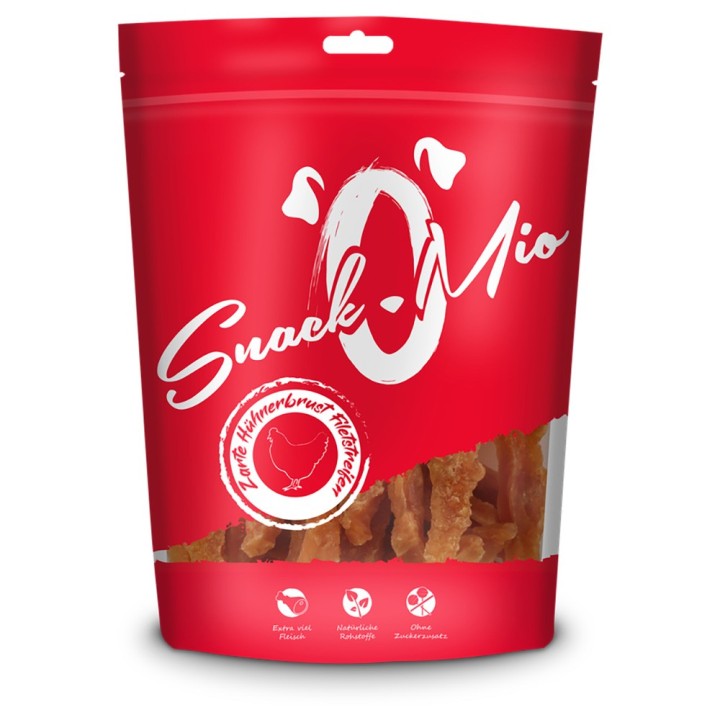 SnackOMio Zarte Hühnerbrust Filetstreifen - Sparpaket: 4 x ca. 70 g