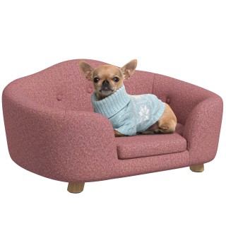 PawHut Hundebett Hundesofa Hundecouch Hundematte mit Kissen Rückentasche Plüsch Schaumstoff Kiefernholz Rosa 70 x 47 x 30 cm