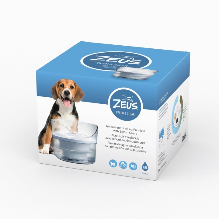 Zeus Fresh & Clear Trinkbrunnen mit Spritzschutz - Trinkbrunnen 1,5 Liter
