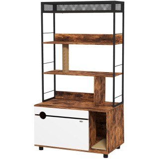 PawHut 2-in-1 Katzenklo Schrank, Katzenklo mit 3-Ebenen-Regal, Kratzpfosten, Klapptür, Katzenhaus für Katze unter 6 kg, 80 x