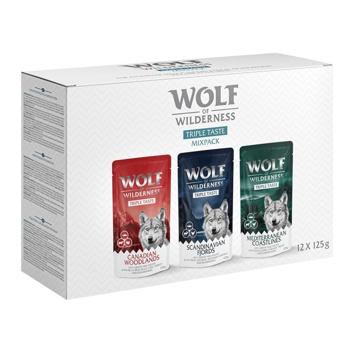 Wolf of Wilderness Adult - "Triple Taste" 12 x 125 g Mixpaket: Canadian Woodlands, Scandinavian Fjords, Mediterranean Coastli