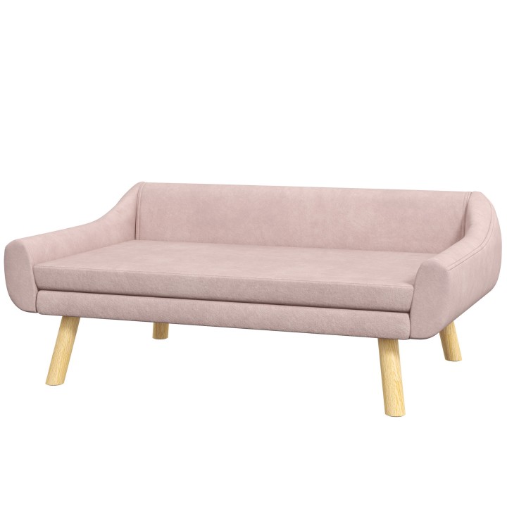 PawHut Hundesofa elegantes Katzensofa mit Rückenlehne für mittelgroße große Hunde Samt Rosa 102x58,5x42,5cm stilvoll bequem