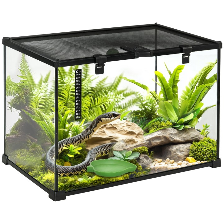 PawHut Terrarium für Reptilien 50 x 30 x 35 cm, Glasterrarium Fütterungsbox für Reptilienzucht, Metallstruktur   Aosom.de
