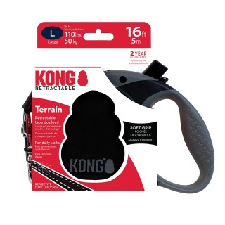 KONG Terrain Einziehbare Leine Schwarz  - Größe L: bis 50 kg, Gurt-Länge ca. 5 m